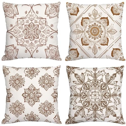 Kissen Boho Kissenbezug 70x70 cm Groß Kissen 4er Set Wetterfest Leinen Kissenhüllen SalbeiGrüne Pillow Quadratische Cushion Covers für Garten Sofa Wohnzimmer Schlafzimmer Bett Büro Zuhause Dekor m-32