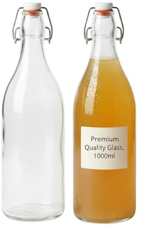 Chabrias Ltd Pack of 2, 1L Swing-Top Glass Bottles 1000ml - Premium Thick Clear Glass Bottle, Airtight Flip-Cap with Silicone Seal, Reusable Leak-Proof Bottle for Kombua, Oil, Vinegar & Drinks