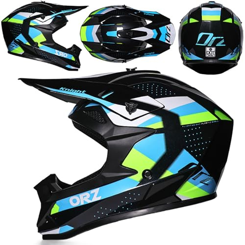WMDMJT Casque De Motocross Léger Et Respirant, Casque Intégral VTT Descente pour Homme Femme Enfant, Doublure Amovible, Coque en ABS, Casque Moto Tout-Terrain Cross Quad,Blue-S