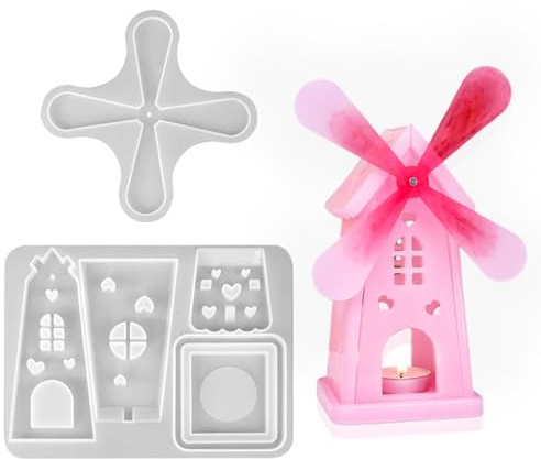 Voyyphixa Windmill Silicone Mold, Rotating Windmill Resin Molds with Hollow Heart, Epoxy Windmill Candle Holder Mold for Place Candles and DIY Decorative Ornaments