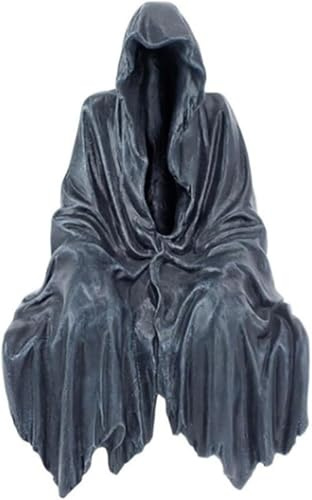 XiXiYang Resin Black Meditating Grim Reaper Statue - 15cm Gothic Zen Decor, Halloween Decoration, Altar Ornament, Unique Gift for Home & Garden，Resin Death Sitting Statue