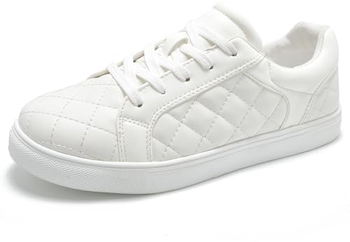 Trainers for Women Arch Support Lace Up Anti-Slip Sneakers with Memory Foam Casual Comfort Walking Shoes for Plantar Fasciitis Orthopedic Shoes White UK 5