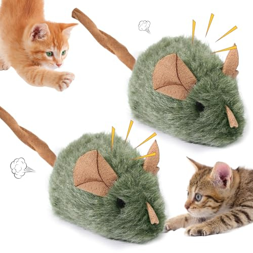 Katzen Spielzeug Kitten 2 Stück, Elektrische Maus, Plüsch Spielmaus | Katzen Spielzeug Kitten, Interaktives Spielzeug für Katzen, Elektrische Maus für Katzens, Plüsch Katzenspielzeug Maus