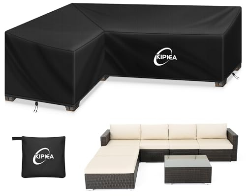 Kipiea L Shaped Garden Furniture Covers Waterproof, 500D Heavy Duty Oxford Fabric Outdoor Corner Sofa Cover Windproof, Garden Sofa Covers, Anti-UV, Ripstop, No Fading (Left Side, 229x305x85x78cm)