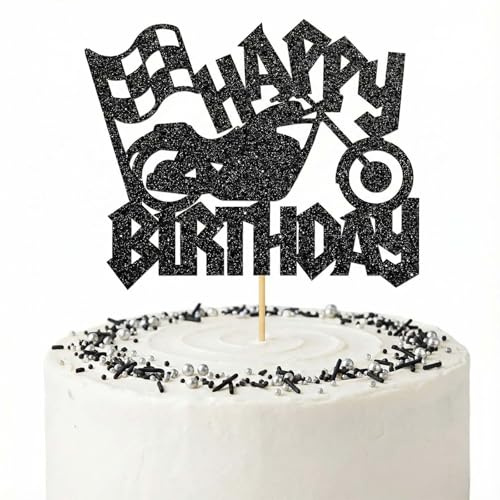 Motorcycle Happy Birthday Cake Topper, Motorcycle Birthday Cake Decoration, Cool Racing Theme Cake Topper Dessert Picks for Motorcross Lovers, Biker Theme Party Supplies