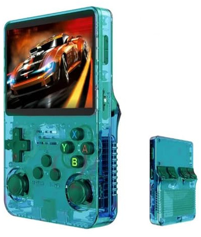 R36S - Consola de juegos portátil retro, versión actualizada de 64 GB con 10.000 juegos integrados, pantalla a color de 3.5 pulgadas, conectividad Wi-Fi (verde)