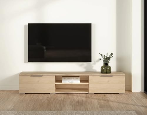 Bissolo Casa Mobile TV Match in Laminato Jackson Hickory, Porta TV Moderno con 2 Cassetti e 2 Vani, 172.7x39.9x33.1 cm, Maniglie Silver