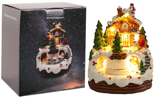 Julby hus LED-upplysta musikalisk snö pepparkakor julhus med tåg och träd för vinter jul semester bordsskiva spisel by tillbehör