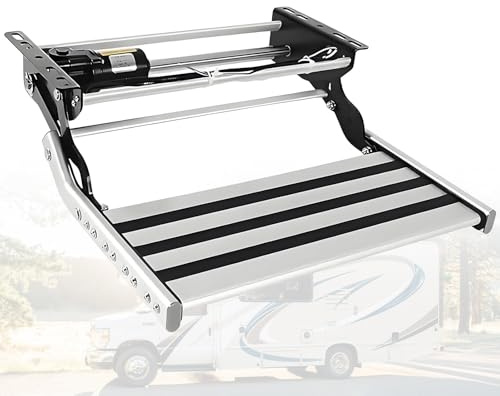 BANGBANGJI Klappbare Trittstufe aus Aluminiumlegierung, Einstiegsstufe für Wohnmobile, elektrisch ausfahrbar, Tragkraft 200 kg, mit LED-Beleuchtung, für Wohnmobile, Campervans und Wohnwagen Single