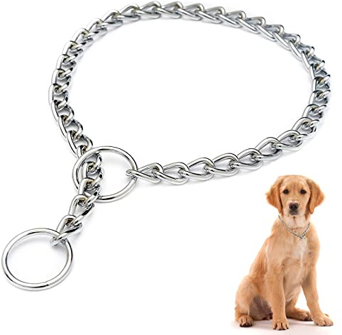 Chokekkedja i metall för hund, hållbar tjock träningskrage, justerbart silverhalsband för små, medium, stor valp och hund utomhusträning (M-55 cm)