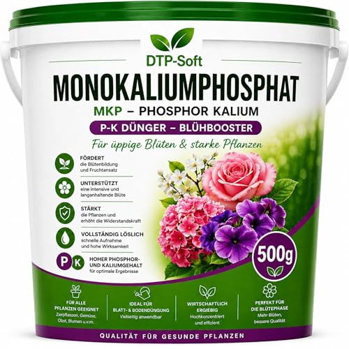 DTP-SOFT Monokaliumphosphat Dünger 0,5kg/500g DOYPACK - MKP P-K Dünger wasserlöslich - Blühdünger und Kalium Phosphor für Tomaten, Gemüse, Obstpflanzen, Balkonpflanzen - chlorfrei