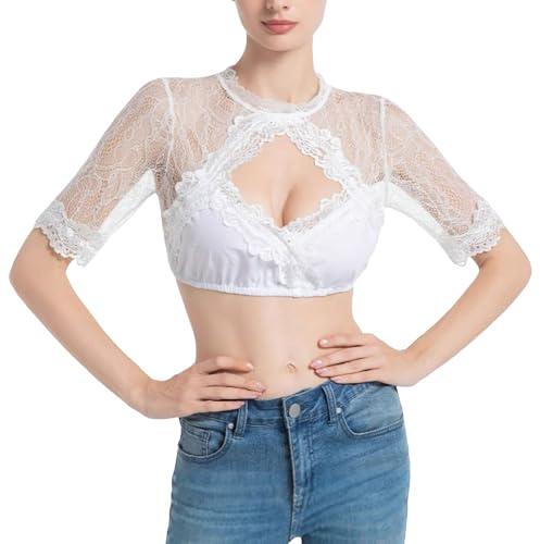 Dirndl Damblus, dirndlblus, vit traditionell blus, vingärmar, dirndlblusar, traditionella dirndlblusar, Oktoberfest kostym, elegant spetsblus, spets, dirndlblus, traditionell blus, Vit, S