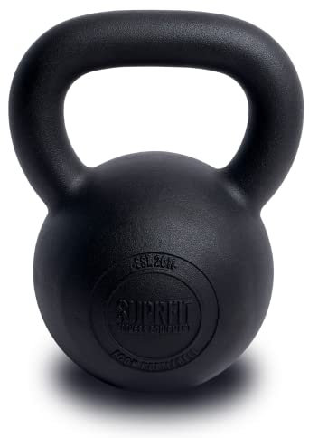 SUPRFIT - Econ Professional Kettlebell 20Kg - Pulverbeschichtete Kugelhantel aus massivem Gusseisen für Fitness, Crossfit & Krafttraining - Schwarze Kettlebells Hantel für Homegym und Fitnessstudios