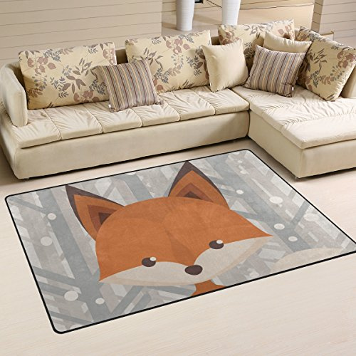 Mnsruu yibaihe, leicht, bedruckt mit Deko-Teppich, Teppich, modern Cartoon-Muster Fuchs, wasserabweisend stoßfest. Für Wohn- und Schlafzimmer, 153 x 100 cm