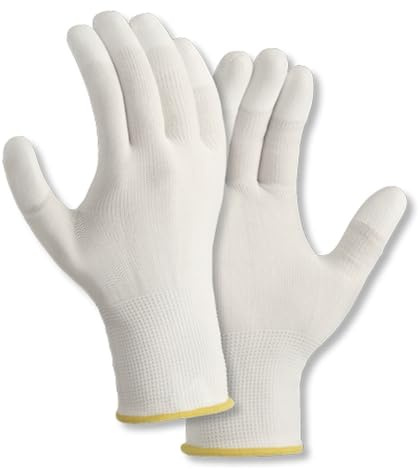 texxor 12 Stück Polyester-Strickhandschuhe 2410, Fingerkuppen PU beschichtet, Packung, weiß, 9/L
