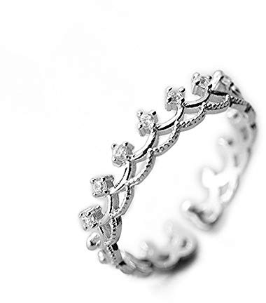 NewZenro Princess Crown Tiara Royal Queen CZ Band Rings Cubic Zirconia 925 Sterling Silver Engagement Open Tail Rings Dainty Adjustable Finger Promise Statement Ring Jewelry Gifts for Birthday Women