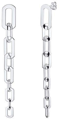 FOCALOOK Lange Ohrringe Damen Edelstahl 107mm Kette Design Hängeohrringe Ohrstecker silberfarbig baumeln Ohrringe Simpel Modeschmuck Accessoire für Freundin Ehefrau Schwester