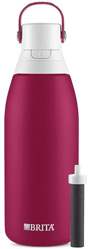 Brita Insulated Filtered Water Bottle with Straw, Reusable, Stainless Steel Metal, Ruby, 32 Ounce