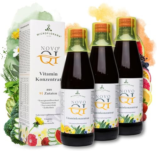3 x 330ml - Vitalstoffkonzentrat – 91 Zutaten - All in One - Vitaminkonzentrat - 12 Wochen Vorrat - Mikronährstoffe - NovoQi® - Vitamine - Nährstoffe - Lactosefrei