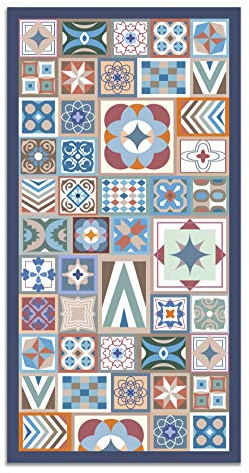 Panorama Tapis Vinyle - Modèle Style Carreaux Ciments Multicoleur 60x200 cm - Différentes Tailles - Deco Maison, Cuisine, Chambre et Exterieur