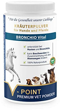 V-POINT BRONCHIO Vital - bei Husten, Beschwerden der Atemwege - sehr hoher Vitamin- und Mineralstoffgehalt - Premium Kräuterpulver für Pferde - Mit Schwarzkümmel (500 g)