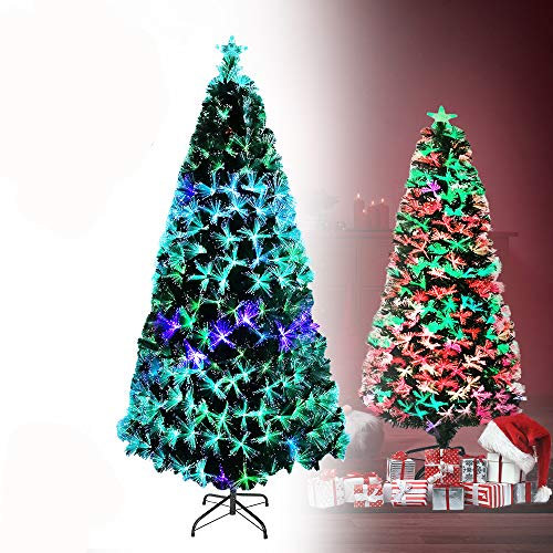 Aufun Weihnachtsbaum Künstlicher LED Glasfaser 120 cm Weihnachtsdeko Christbaum mit 120 Spitzen und 120 LEDs Lichterbaum aus Grün PVC und Metall Ständer, Bunt