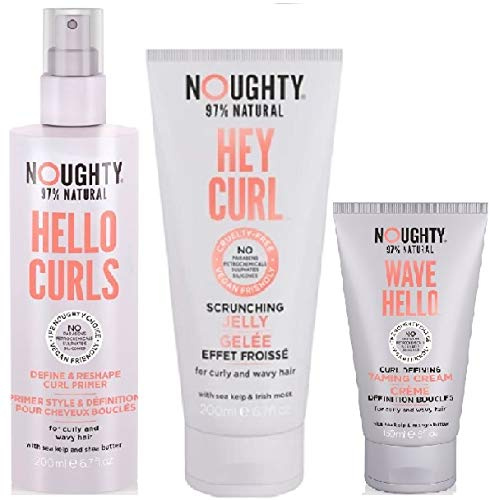 Noughty Hello Curls Primer, Hey Curl Curl Scrunching Jelly & Wave Hello Curl Taming Cream 3 Full Size Products, Wavy Hair, Curly Hair