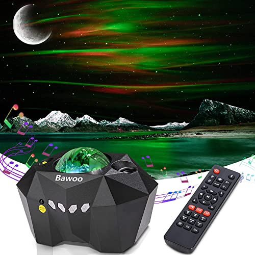 Bawoo Lampada Proiettore Stelle, Luci dell'Aurora boreale,luna,stelle Luce Notturna con Altoparlante Bluetooth e Telecomando, L'Illuminazione Per Bambini,Feste (Moderno2) (Vecchio)