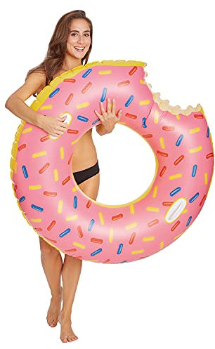 NET TOYS Cooler Donut Schwimmring aufblasbar - Rosa 104 x 102 x 24 cm - Süßes Sommer-Wasserspielzeug Schwimmreifen mit Biss - Bestens geeignet für Pool & Strand