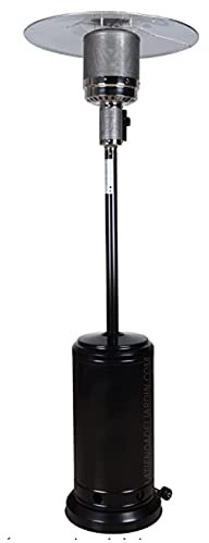 Chauffage de terrasse au gaz. Puissance de 12000 W. Hauteur de 2,25 m. Finition en noir. Chaleur immédiate. Fonctionne au butane/propane.