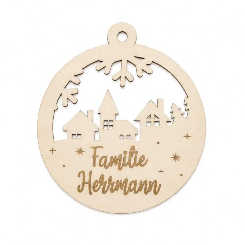 Personalisierte Weihnachtskugel aus Holz mit Familienname, 15 cm