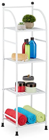 Relaxdays Standregal, Stahl, HxBxT: 115 x 33 x 28 cm, Regal Küche & Bad, 4 Gitterablagen, Metallregal stehend, weiß