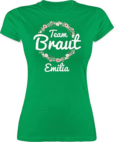Shirt Damen personalisiert mit Namen - JGA Junggesellenabschied Frauen - Team Braut Blumenkranz Crew Bride Tribe - M - Grün - Tshirt junggesellinnenabschied Junggesellenabschieds Tshirts