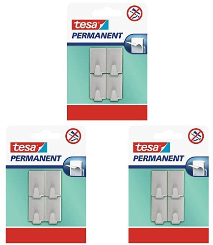 tesa H6661200 Permanent Haken rechteckig Metall, Grau, 666120000000, 3er Pack