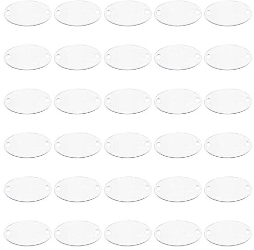 BENECREAT 30 Pack Ovale Blanko-Anhänger Aus Aluminium Mit 2 Löchern, Blanko-Tags Für Haustierhunde, Splitter-Gravur-Rohlinge Für Halsketten-Armband-Schmuck-DIY-Dekoratives Handwerk