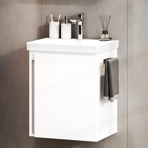 Planetmöbel Waschtisch mit Unterschrank 50 cm, weiß | inkl. Waschtischarmatur chrom, Badmöbel Set für Gäste Bad und WC, hängend