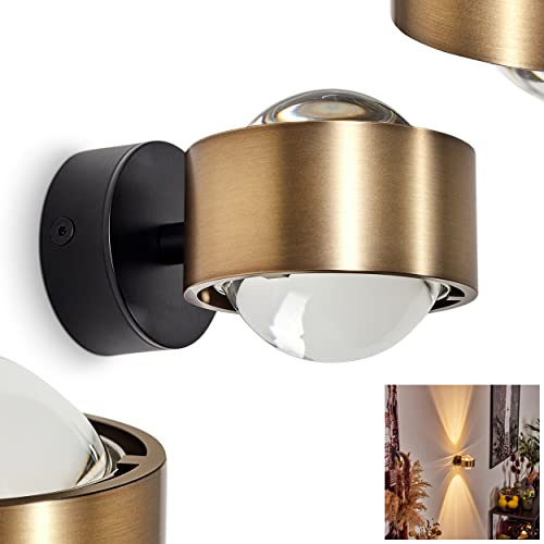 Wandleuchte Sapri, moderner Wandstrahler aus Metall/Glas in Altmessingfarben/Schwarz/Klar, 1 x G9 max. 28 Watt, Wandspot mit tollem Lichteffekt, Up&Down Leuchte, ohne Leuchtmittel