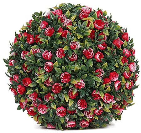 DAZZLEEX Bola de césped para paisajismo, bolas artificiales de rosas para colgar, cesta de jardín para plantas, estable a los rayos UV (G 25 cm)