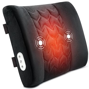 CILI Lumbar Support Pillow for Office Chair, Heated Back Support Pillow with Vibration, Back Massager for Chair, Back Rest Cushion Pillow for Desk Chair Sofa, Gifts for Mom Dad Women Men