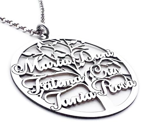 Collar Árbol de la Vida Personalizado con Nombres Fabricado en Plata de Ley 925/1000. Regalo Día de la Madre. San Valentin. Colgante Arbol de la Vida con Nombres.