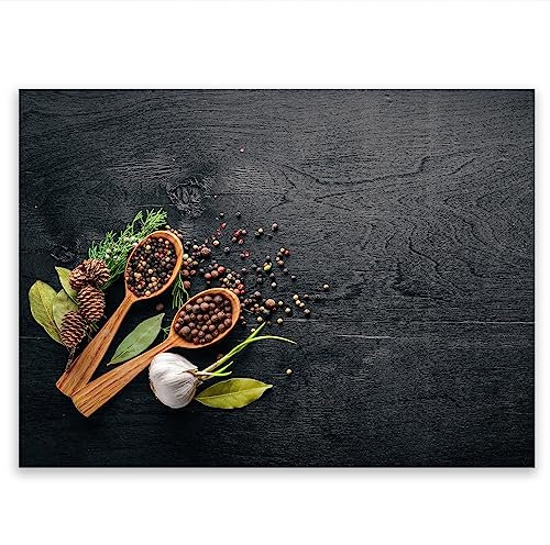 SMTDeco Herdabdeckplatte 40×30 cm – Mehr Arbeitsfläche, Spritzschutz & Schneidebrett – ESG Glas, kratzfest – für Induktion/Ceranfeld – 1-teilig, Motiv Kräuter Grau