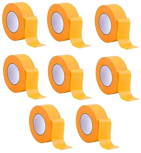 8er Set Profi Goldband Klebeband 50 m Rolle x 40 mm - Malerband Gold Kreppband - Abdeckband für Maler und Lackierer - Krepp für Innen und Außen - Malerkrepp - Vielseitiges Klebeband für Malerarbeiten