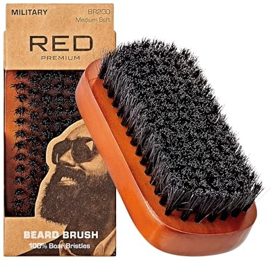 Red by Kiss Beard Brush with 100% Natural Boar Bristles for Men, Premium Wooden Brush, Beards Mustaches Grooming Shaving Comb, Tame and Soften Facial Hair (Military)