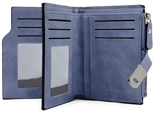 GOUNNU Geldbeutel Klein Damen PU Leder Mini Geldbörse Klein und im Kurzformat Portemonnaie Damen Viele Fächer Portmonee mit 16 Kartenfächer und Reißverschluss Münzfach (Dunkelblau)