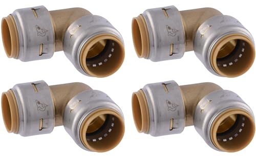 SharkBite Max 3/4 Inch 90 Degree Elbow, Pack of 4, Push to Connect Brass Plumbing Fitting, PEX Pipe, Copper, CPVC, PE-RT, HDPE, U256LFA