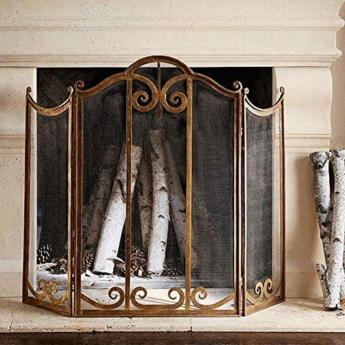 Funkenschutz, Funkenschutz, Retro-Kaminschutz, 3-teilig, faltbar, zum Schutz vor Babys und Haustieren, freistehender Funkenschutz mit Metall-Dekornetz, 90 cm hoch Present