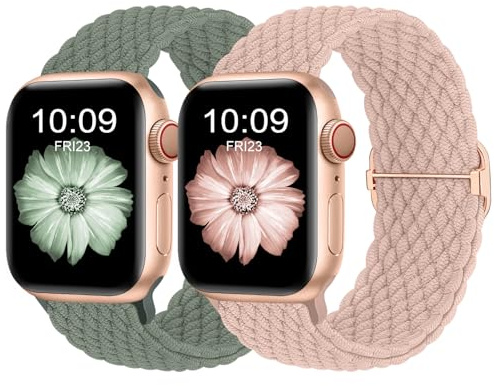 Finoriss Klockarmband kompatibelt med Apple Watch 38, 40, 41, 42, 44 och 45 mm, flätad elastisk nylonrem för Apple Watch serie SE, 9, 8, 7, 6, 5, 4, 3, 2 och 1, 42mm/ 44mm/ 45mm