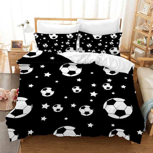 Leleyouzer Copripiumino da Calcio 3D 135×200 cm,Biancheria da Letto con Stampa di Calcio per Ragazzi,in Microfibra con Cerniera e 2 Federe 50 x 75 cm(f4)