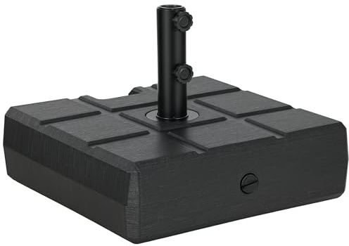 Outsunny Base per Ombrellone da Giardino Riempibile con Maniglia Incorporata e Beccuccio Laterale, Basamento per Ombrellone in HDPE, per Pali di Ombrelloni da Ø38/48 mm, 49x49x36.5 cm, Nero
