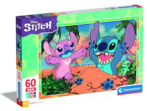 Clementoni Disney Stitch - Puzzle 60 Maxi Teile ab 4 Jahren - buntes Kinderpuzzle mit besonderer Leuchtkraft & Farbintensität - Geschicklichkeitsspiel für Kinder 26596
